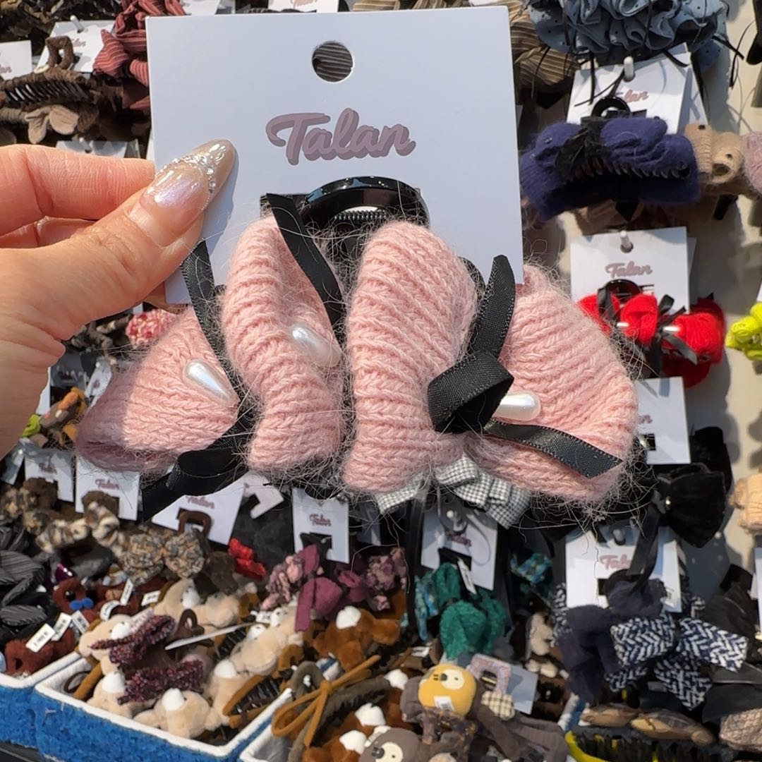 布艺铁合金粉色蝴蝶结抓夹