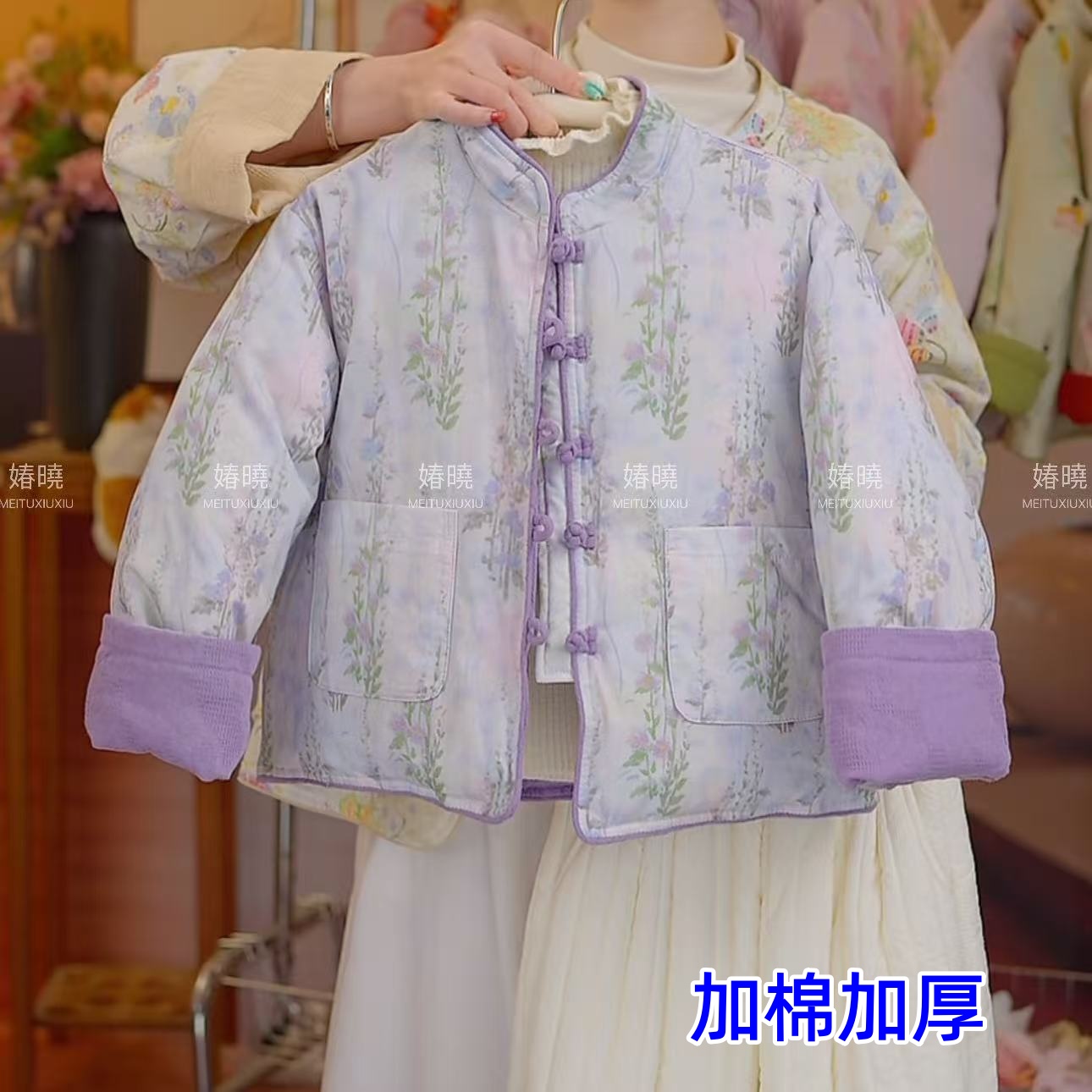 【X】加棉加厚棉服2025女新款中国风圆领双面穿棉衣复古棉服中大童