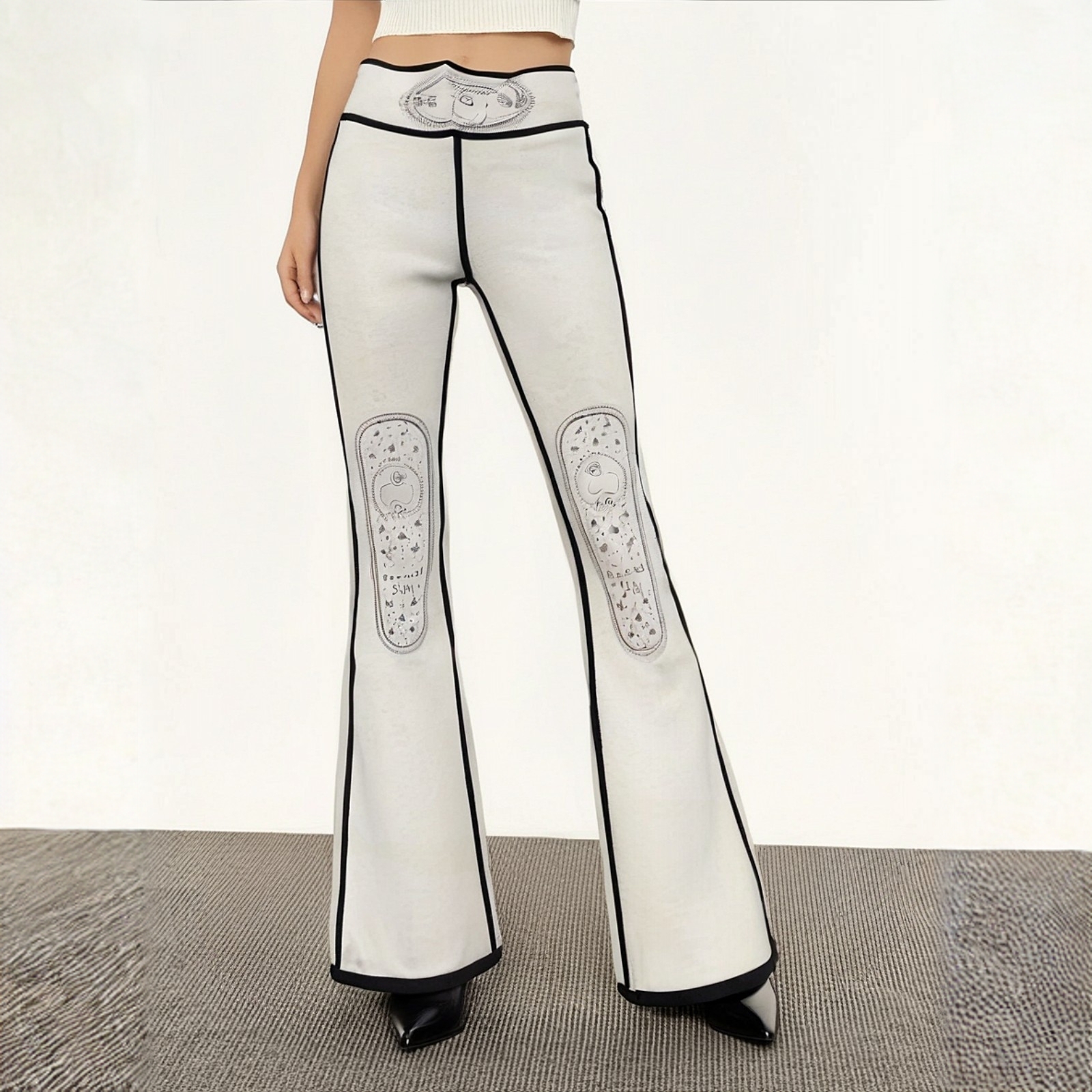 女生垂感休闲长裤白色修身运动显瘦外穿微喇叭黑色时尚