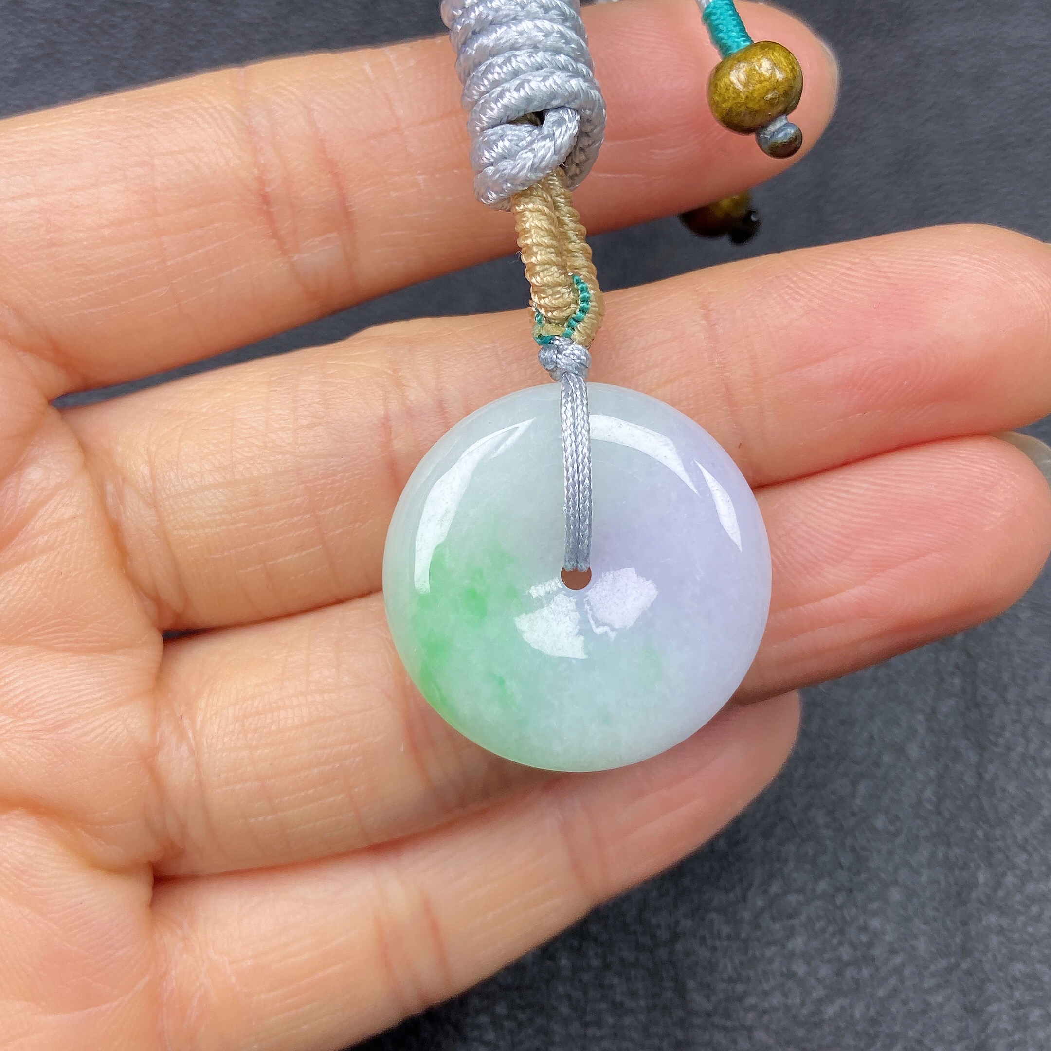 冰润精美春带彩平安扣挂坠缅甸天然翡翠a货23.7×5.9mm