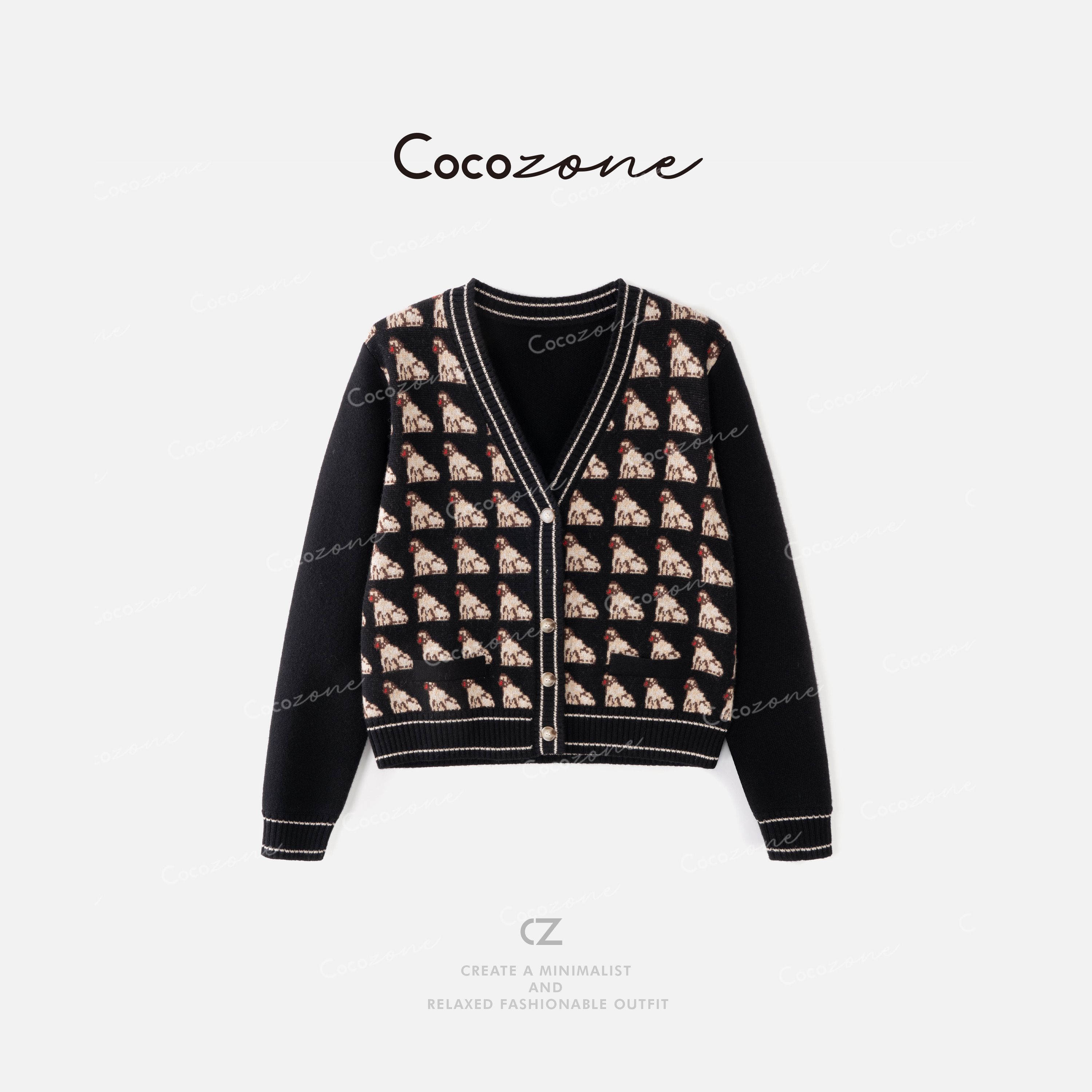 COCO ZONE 刘一一“华伦毛衣”绵羊毛混纺V领毛织上衣 CD1A1368