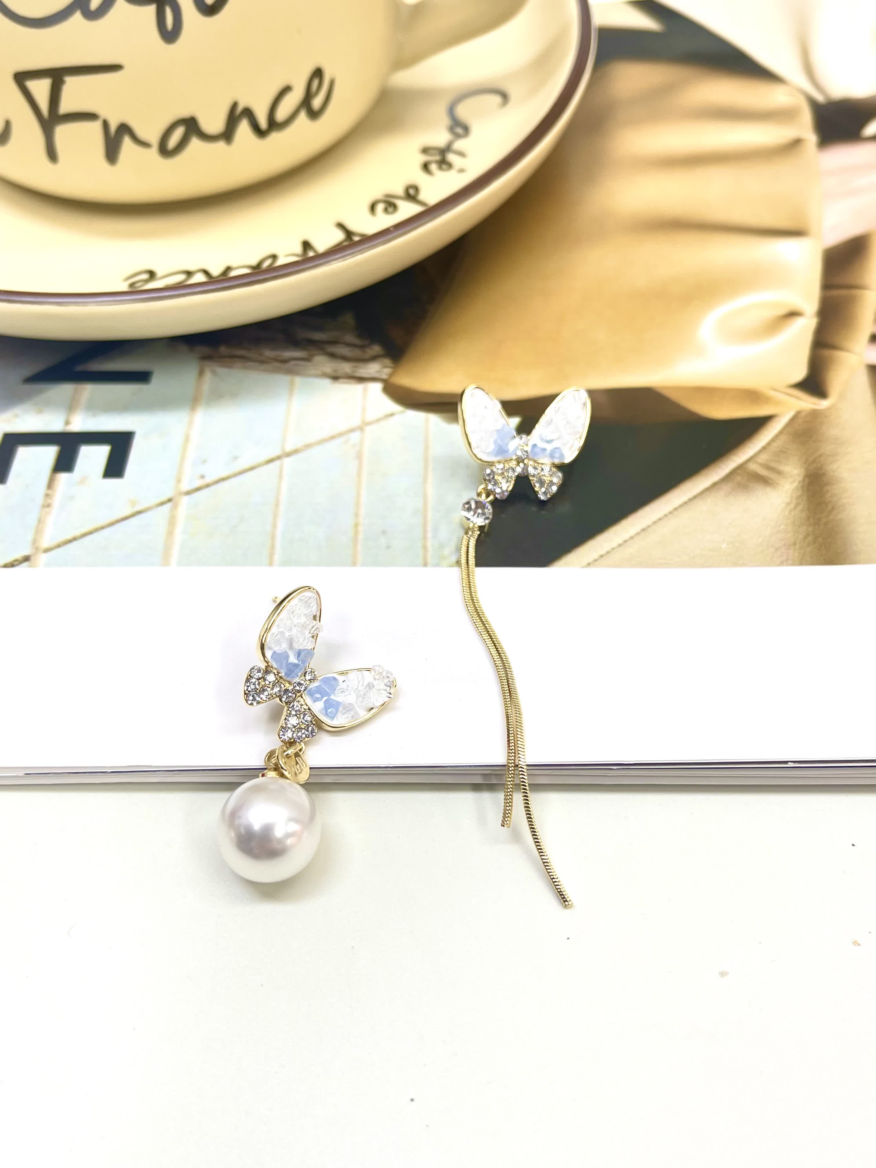 铜合金耳饰 925银针不对称蝴蝶耳饰超仙精致设计师款-84耳环