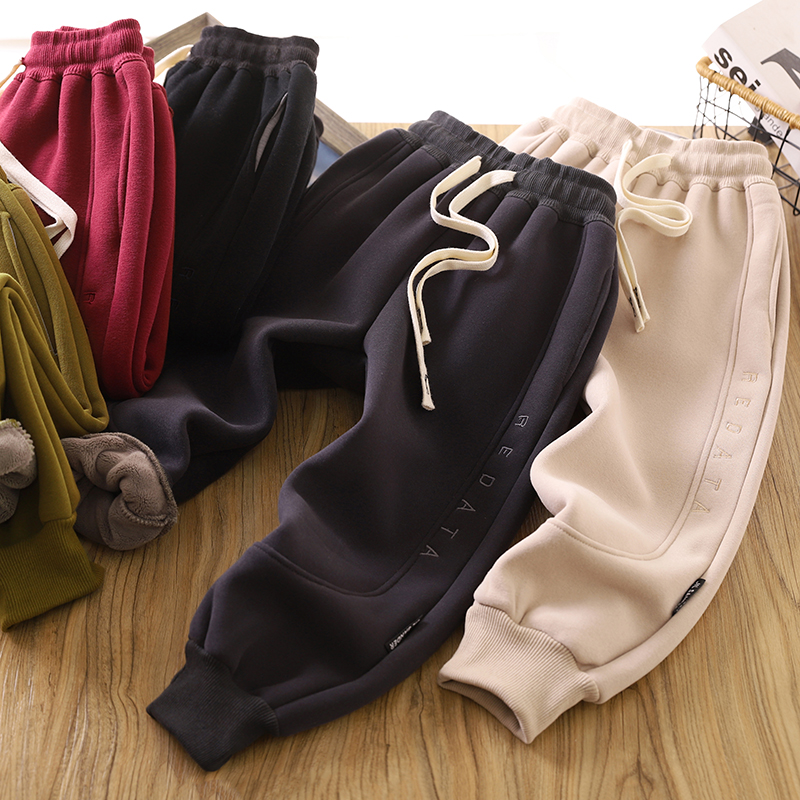 男童加绒裤子冬装儿童运动裤加厚冬季新款中大童拼接时尚棉裤