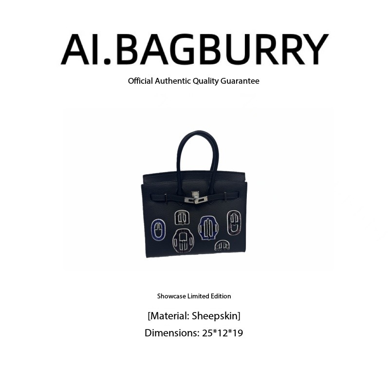 【黑色蓝徽章银扣-25cm】牛皮  优雅风手提女包 30261