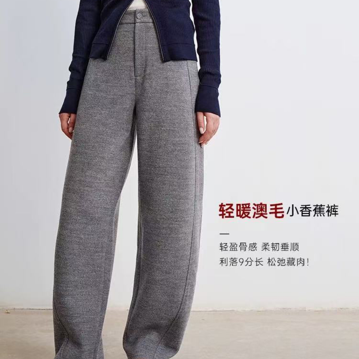 高智松'弛 微卷绒毛感柔韧澳毛 立裁小香蕉休闲裤6887