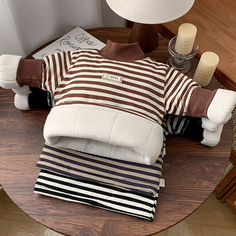 儿童套头棉袄冬季厚款男童夹棉打底条纹保暖校服神器休闲百搭棉袄