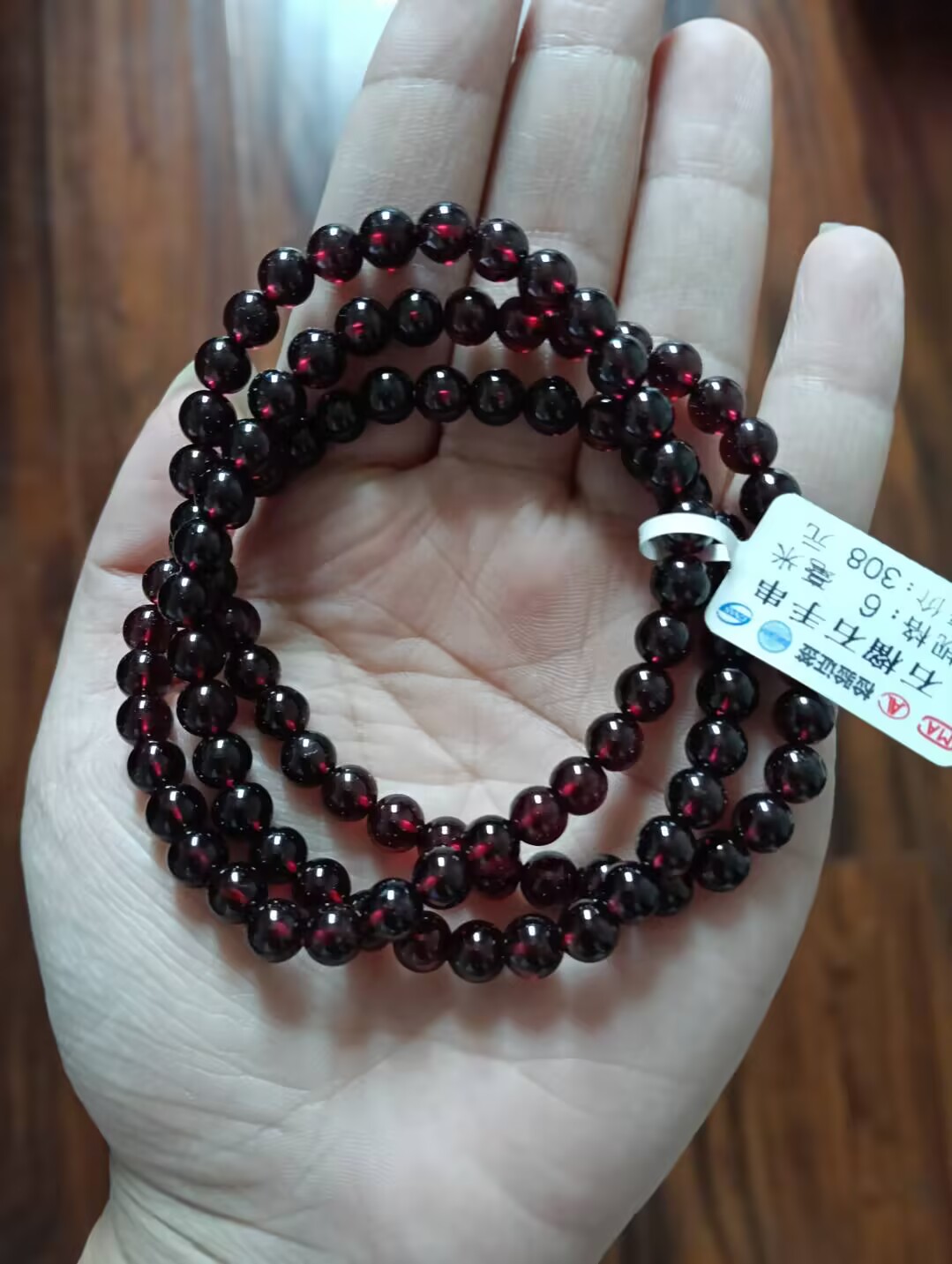 卡6MM高品质酒红石榴石三圈手链天然百搭石榴石手串
