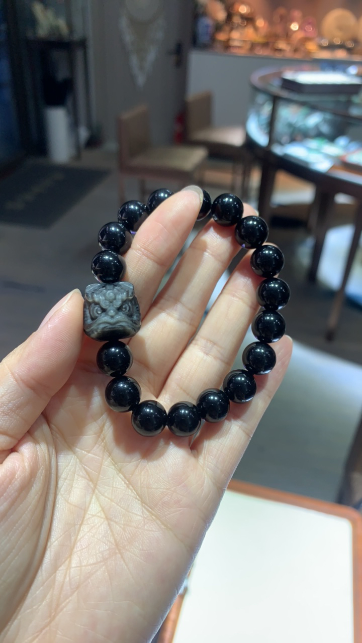 黑曜石醒狮手串男士