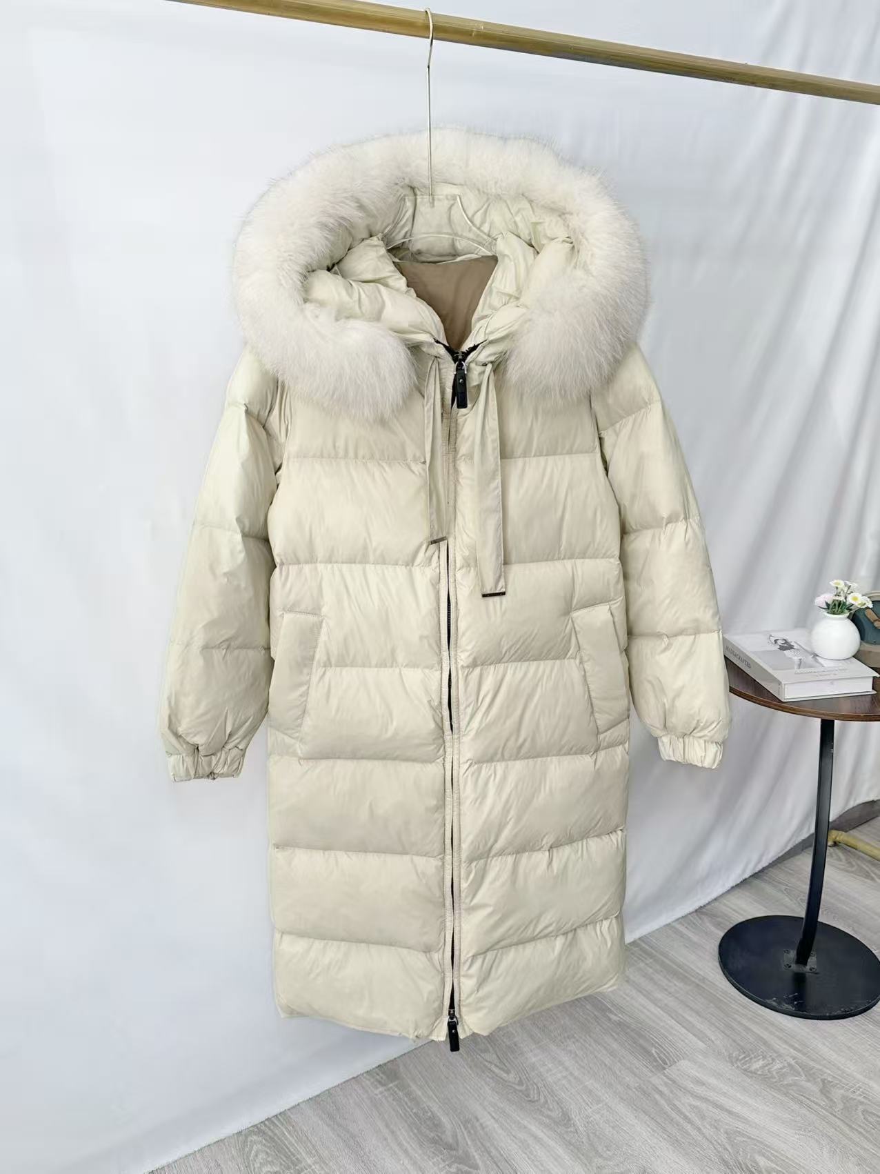【轻奢小众】真狐狸毛连帽宽松版直筒羽绒服