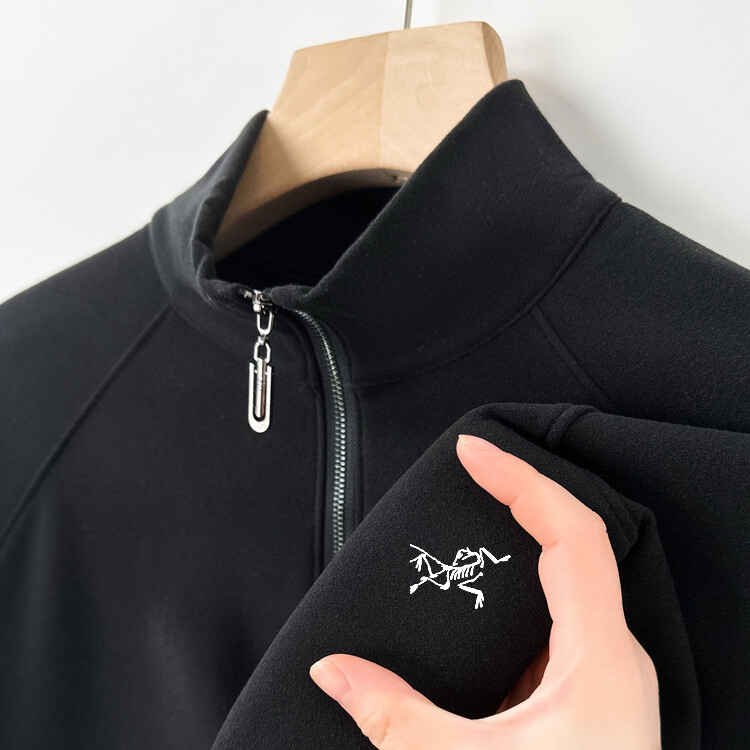 【奥特莱斯撤柜】鸟刺绣半高拉链双面绒男士秋冬长袖纯色加绒卫衣