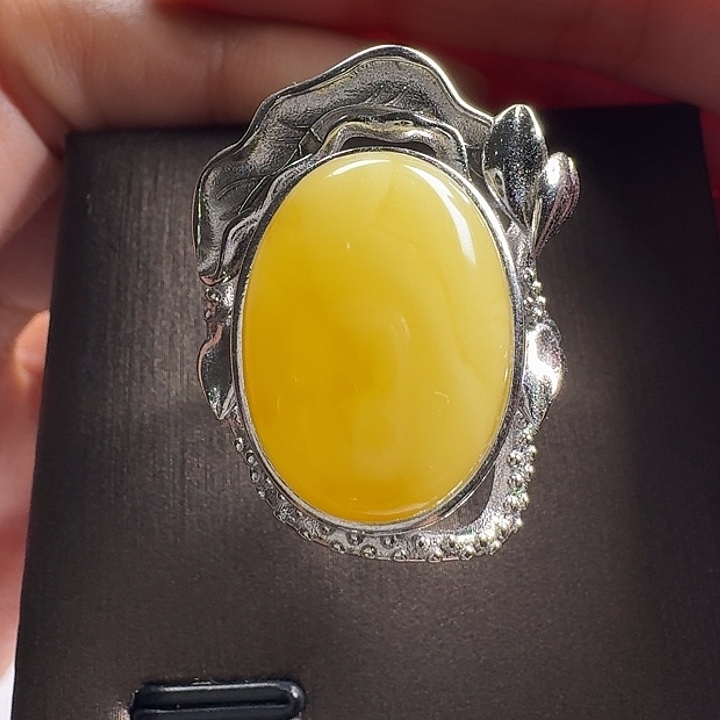 蜜蜡银S925镶嵌戒指戒指