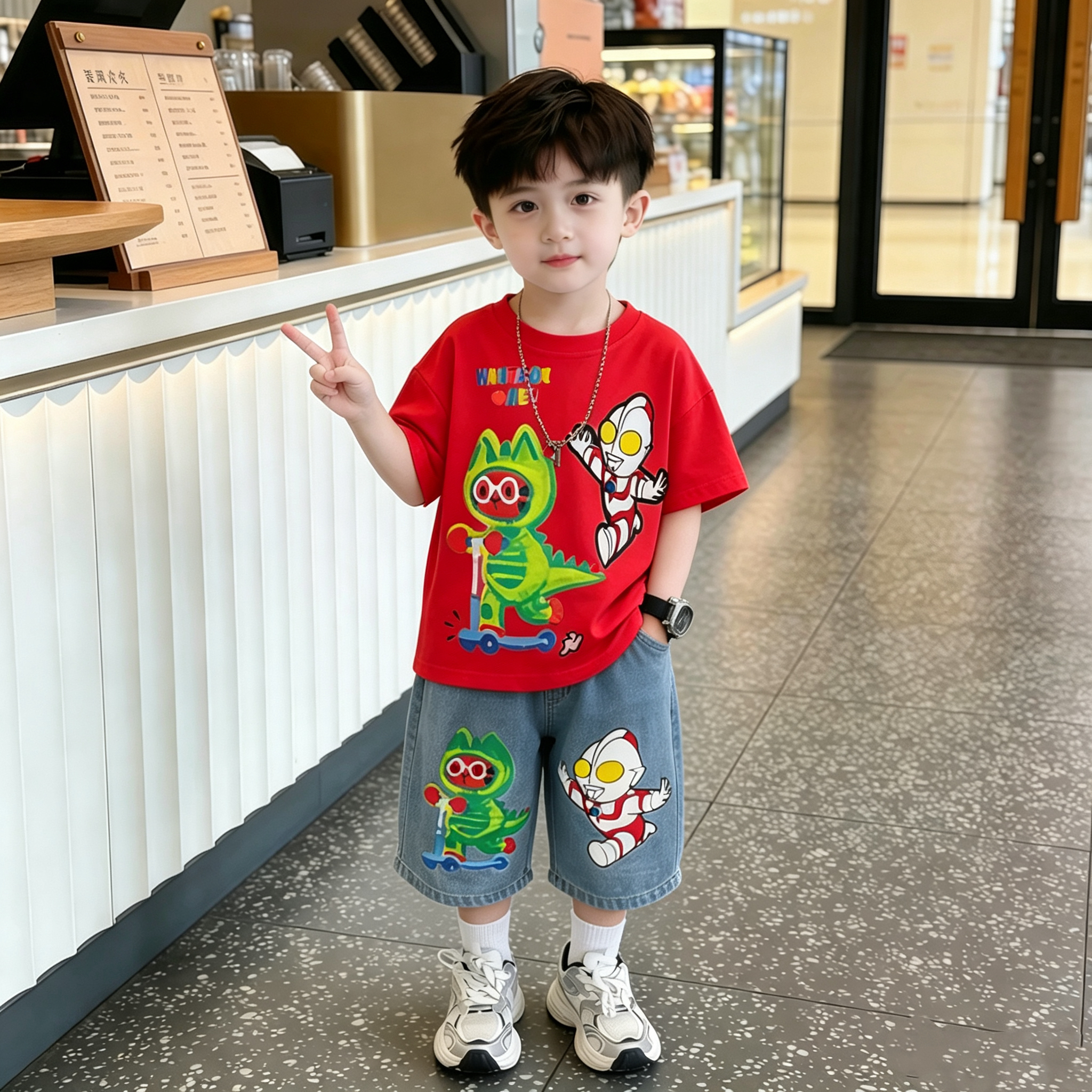 奥特曼衣服套装2026男童夏季新款宝宝痞帅洋气卡通潮酷夏装