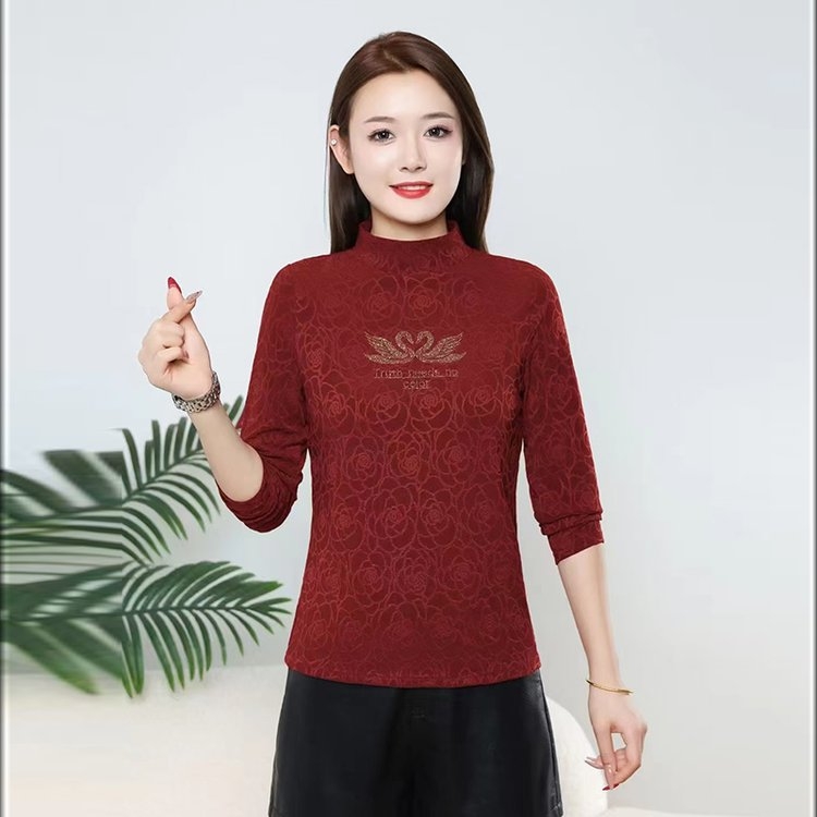 妈妈女士高领提花弹力打底上衣显瘦时尚气质小衫长袖百搭半高领