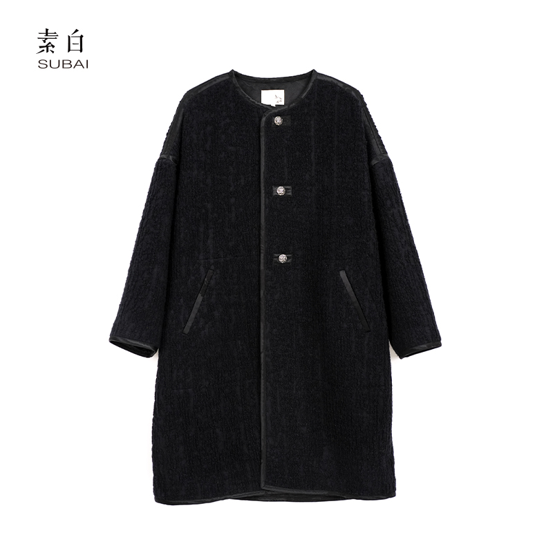 素白肌理羊毛【摇滚诗人】N02175圆领单排扣宽松加厚保暖毛呢外套