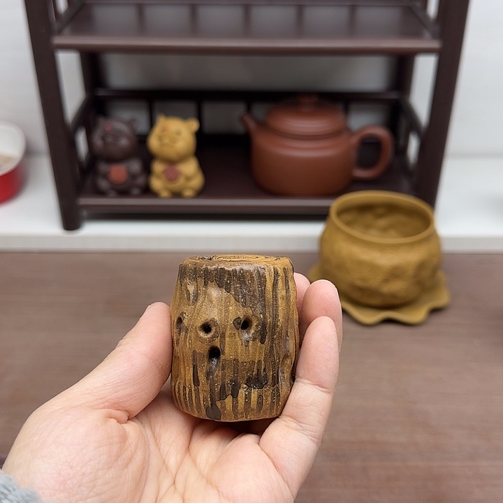 段泥茶案镂空树桩盖置
