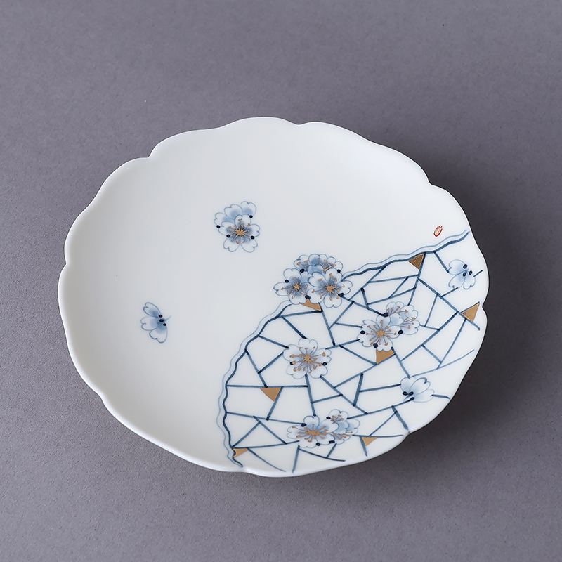 何白青花手绘 傲骨凝香壶承 陶瓷釉下彩点心盘家用茶点盘大号