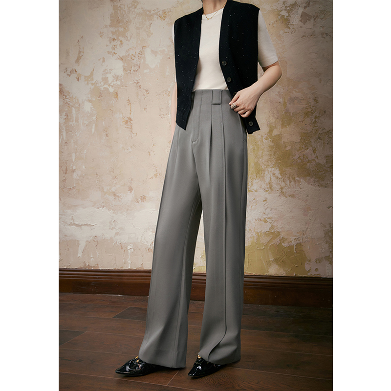 cokeyaCOKEYA/复古高腰羊毛垂感西装高级感百搭显瘦阔腿直筒休闲