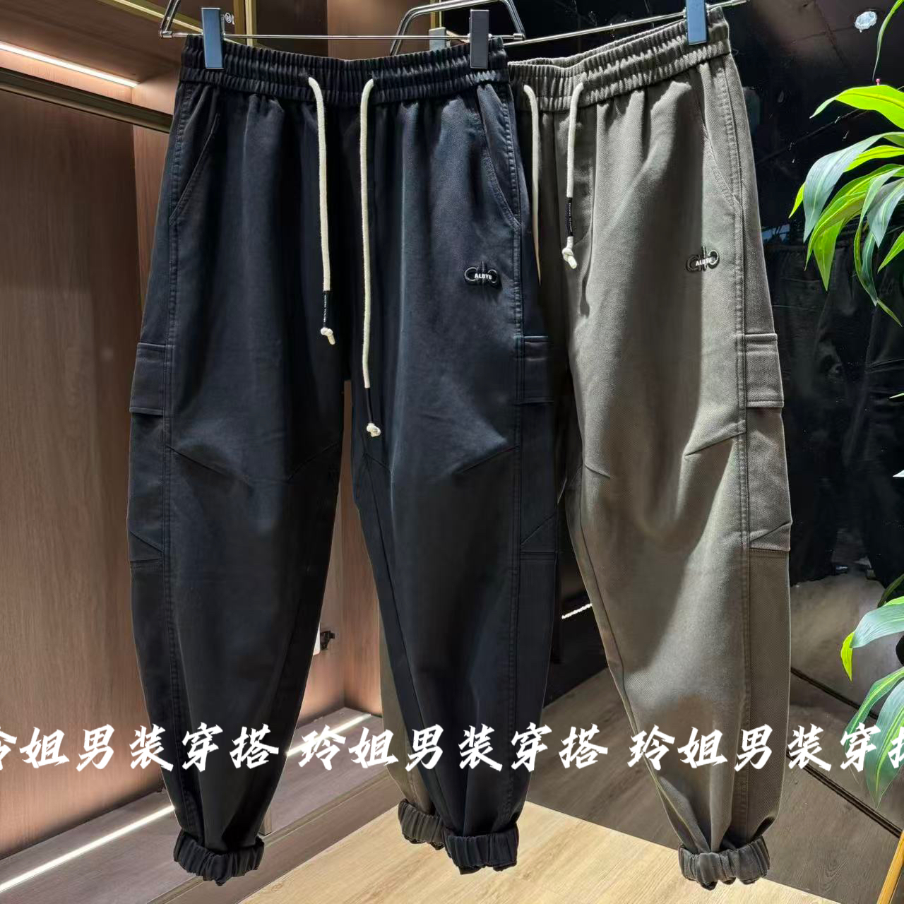 早秋季新款时尚潮流帅气韩范多口袋宽松百搭束脚男士工装休闲裤子