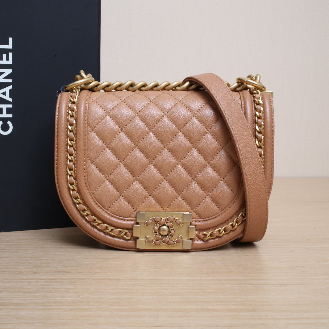 95新 Chanel/香奈儿 【攀攀双双】棕色 芯片开 Leboy 马鞍包 18cm