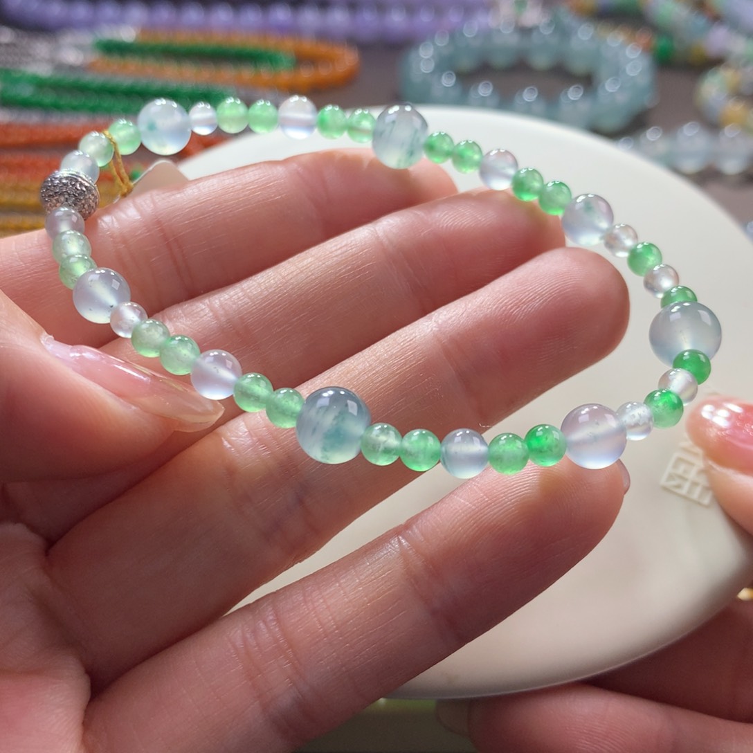 翡翠手链未镶嵌木那玻璃星球卡3.8-7.3