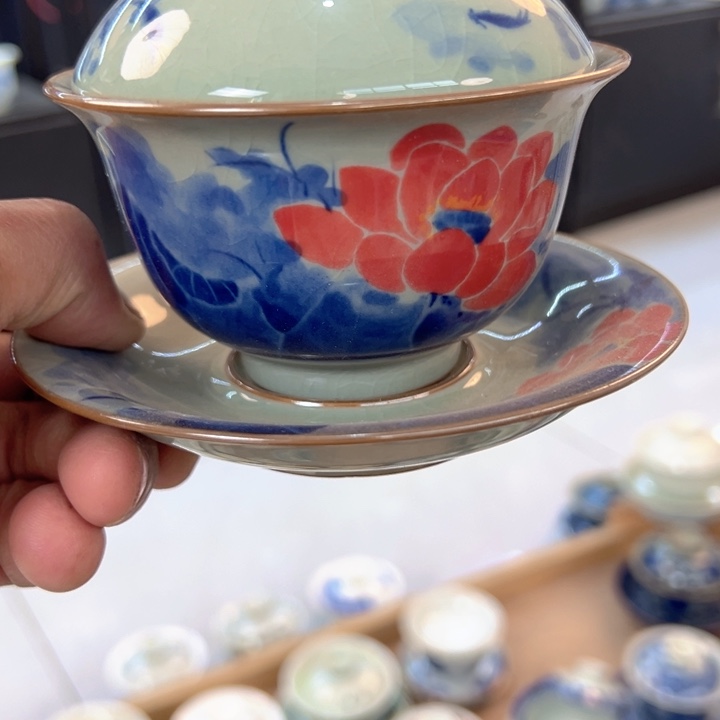 瓷片淘金玉满堂元宝盖碗