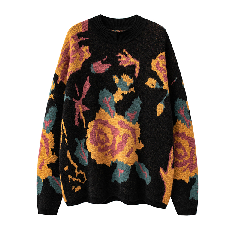 高定半高领加厚别致提花100纯羊绒毛衣