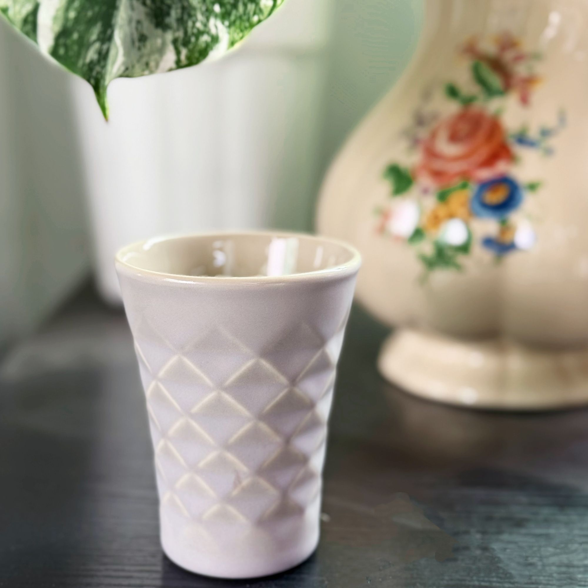 【TK家】200ML 几何钻石切割纹路手握杯 浮雕擦釉工艺 复古宫廷风