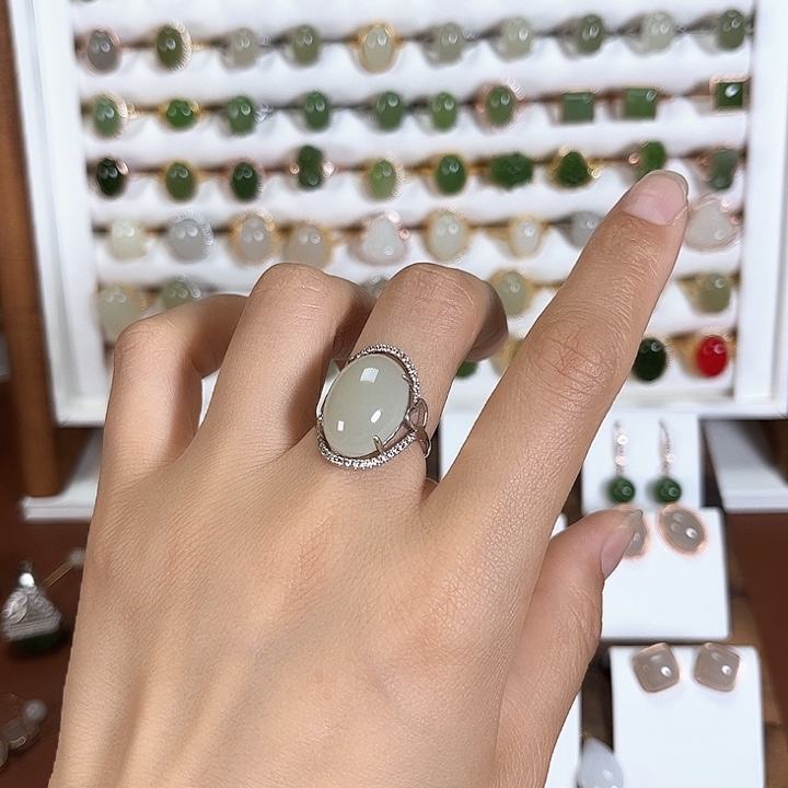 和田玉戒指银S925镶嵌