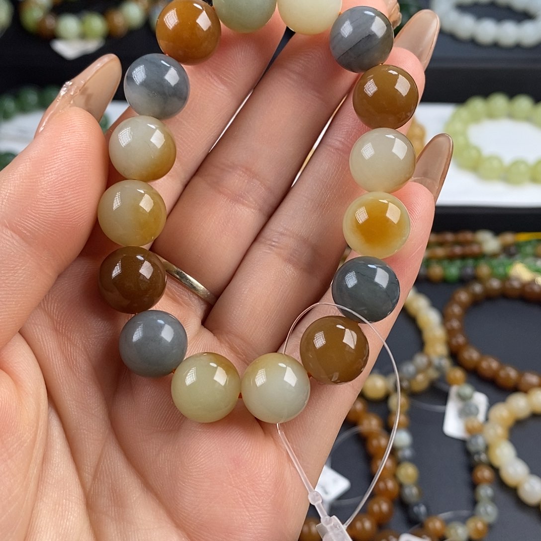 和田玉手串未镶嵌沙*@