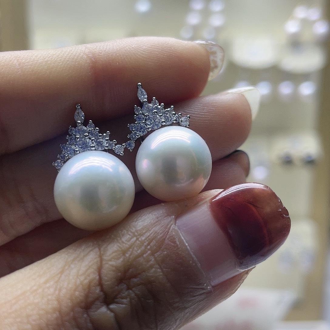 淡水珍珠耳饰银S925镶嵌