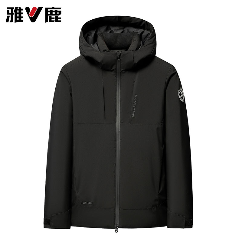 雅鹿男装秋冬户外休闲运动男士立领连帽工装羽绒服山系宽松外套