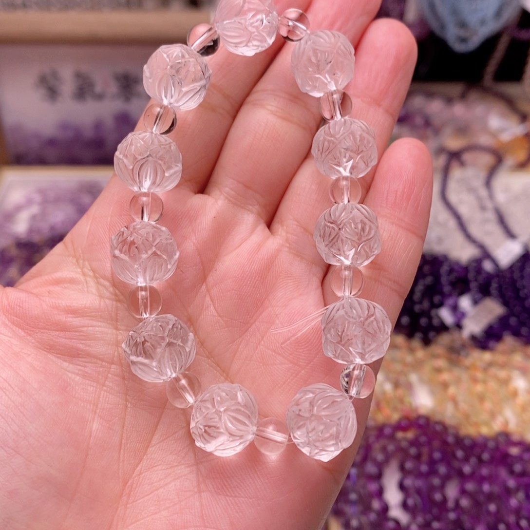 水晶手链未镶嵌白水晶莲花手串