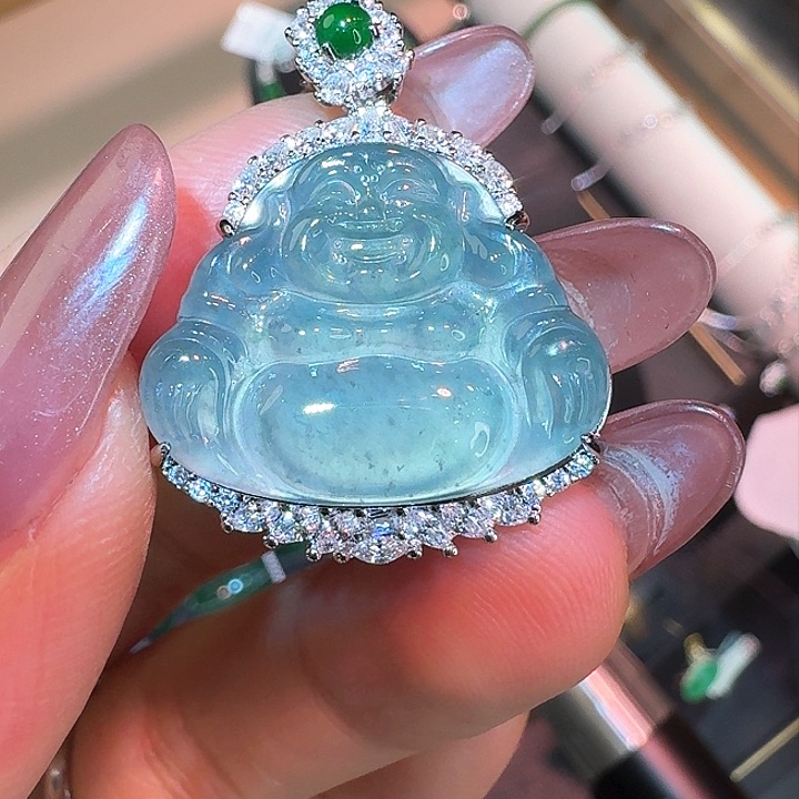翡翠颈饰未镶嵌天然翡翠A货佛公