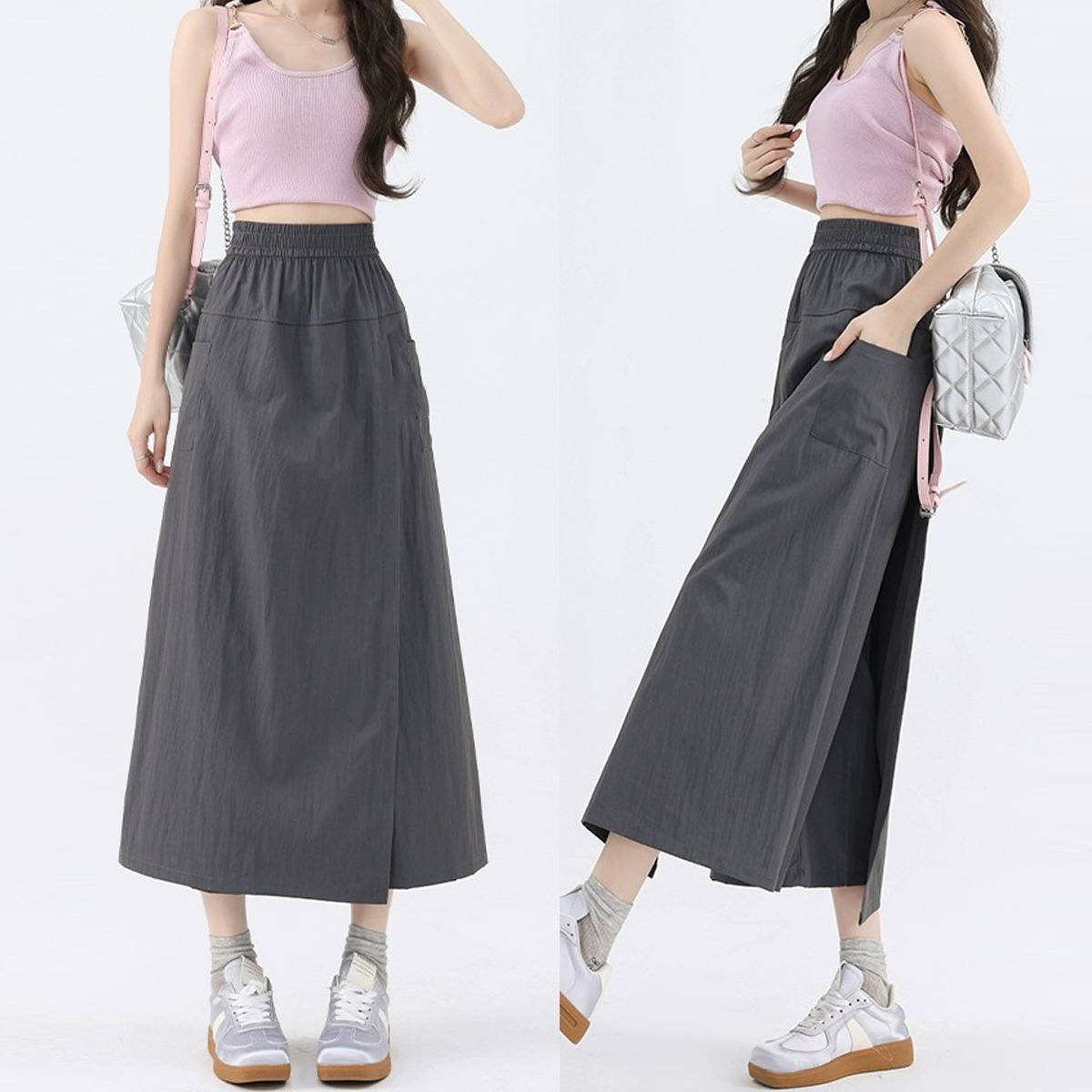 冰丝工装九分裙裤女夏季薄款2025新款小个子日系设计感小众休闲阔