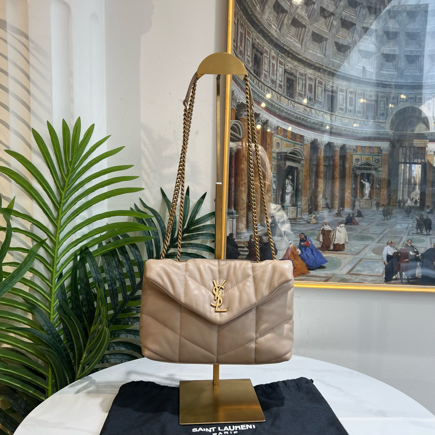 95新 YSL/圣罗兰 多宝二奢/55774/奶茶色PUFFER云朵 mini 24s