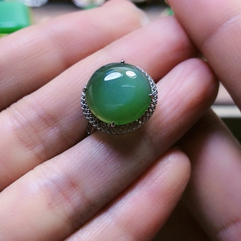 和田玉戒指银S925镶嵌