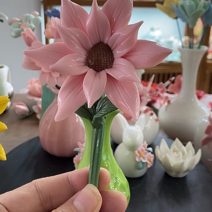 瓷片纯手工陶瓷花摆件