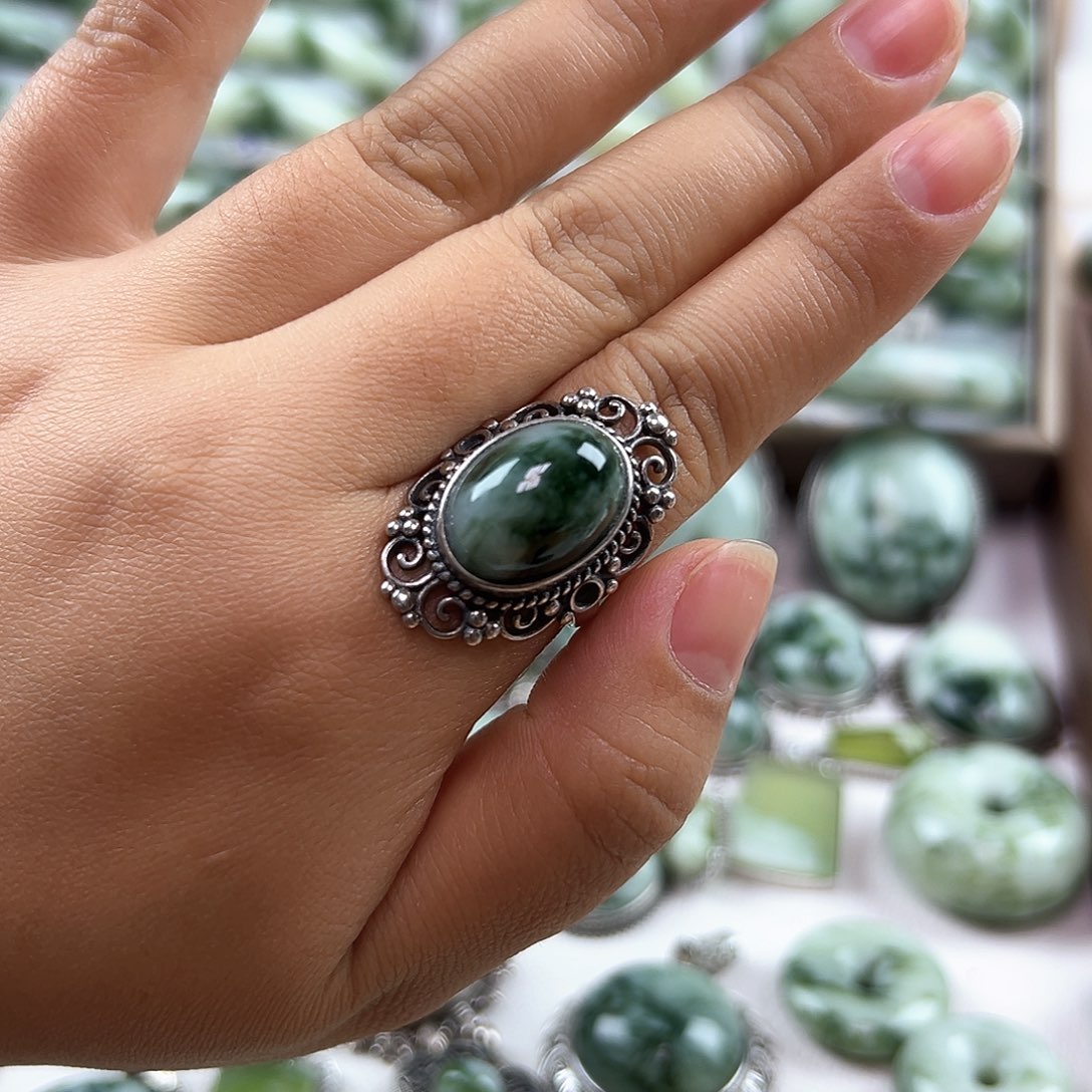 惜***缘蛇纹石玉银S925镶嵌手镯