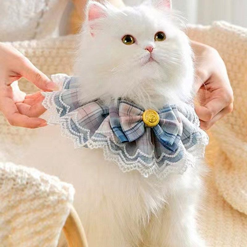 可爱风蕾丝边蝴蝶结宠物猫咪狗狗公主范口水巾项圈装饰围脖口水巾