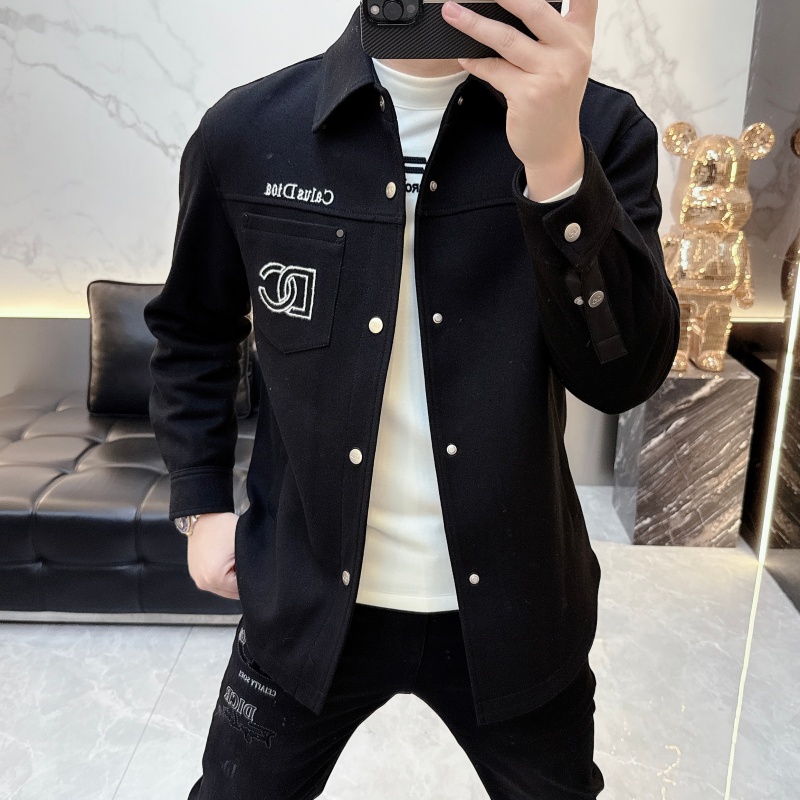 冰希经典.男士口袋字母刺绣设计翻领保暖绵羊毛夹克2025冬季新款