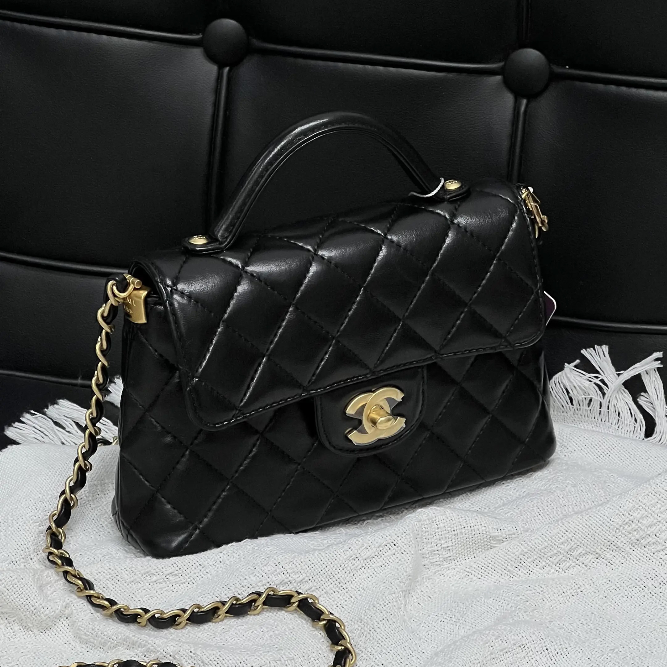 99新 Chanel/香奈儿 2089 黑金25p手柄kelly斜挎包芯片款