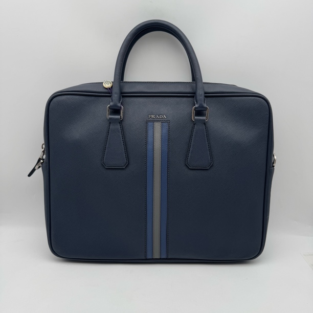 95新 Prada/普拉达 97新藏蓝色限量全皮手提公文包/男士2783