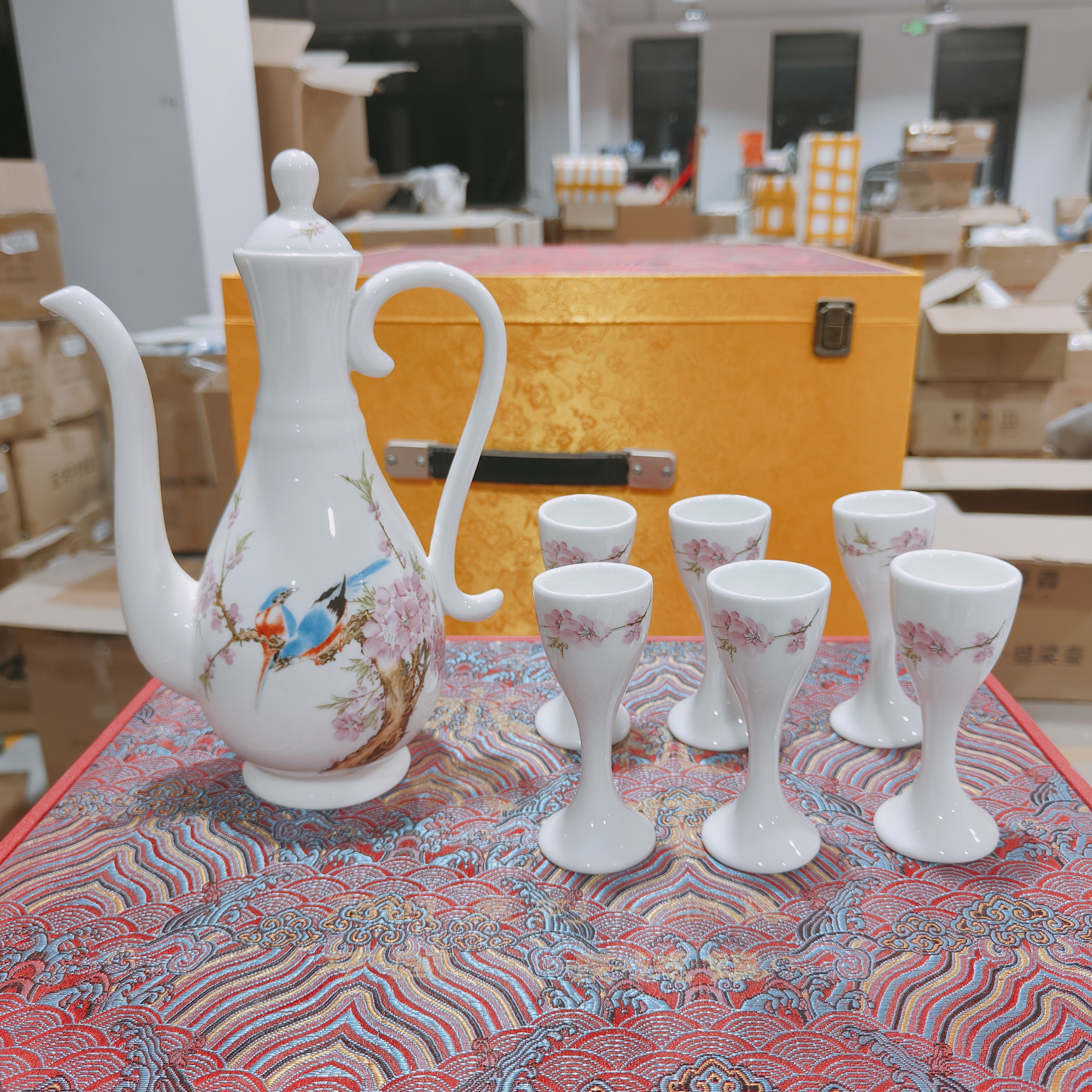 【袁氏瓷业】水点桃花酒具套装1