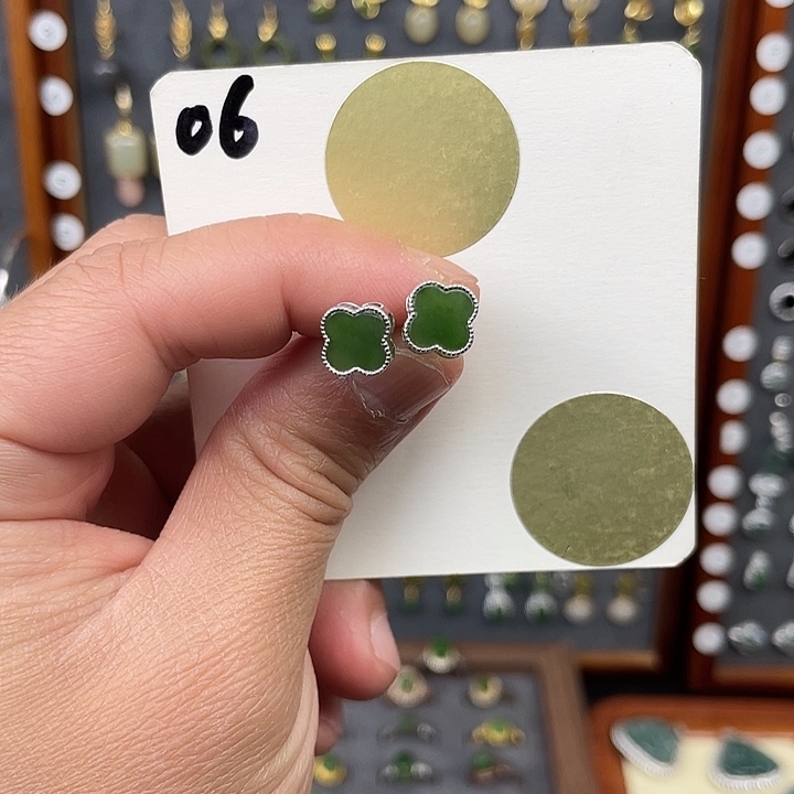 和田玉（碧玉）耳饰银S925镶嵌和田玉06