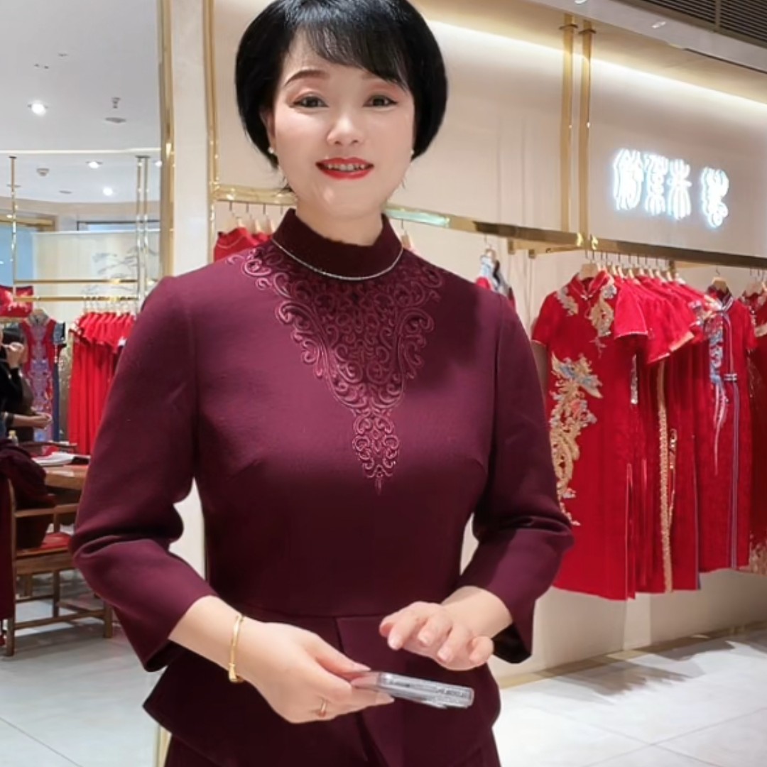 17975朱紫褕喜婆婆喜妈妈婚宴旗袍秋冬礼服敬酒服