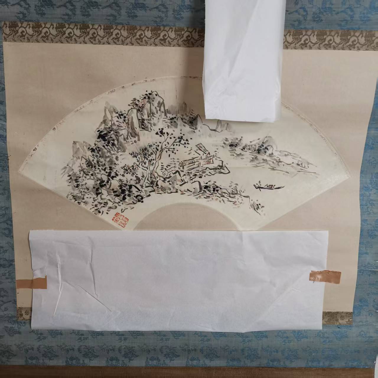 一件山水的扇面绘画