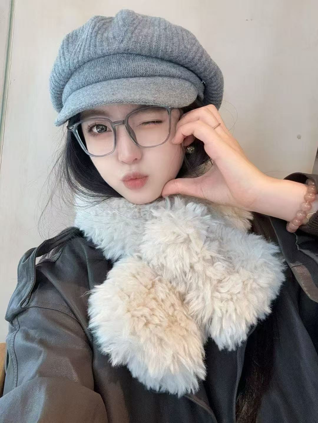 卡通动漫女数字韩版保暖纯色围巾百搭女士时尚毛绒
