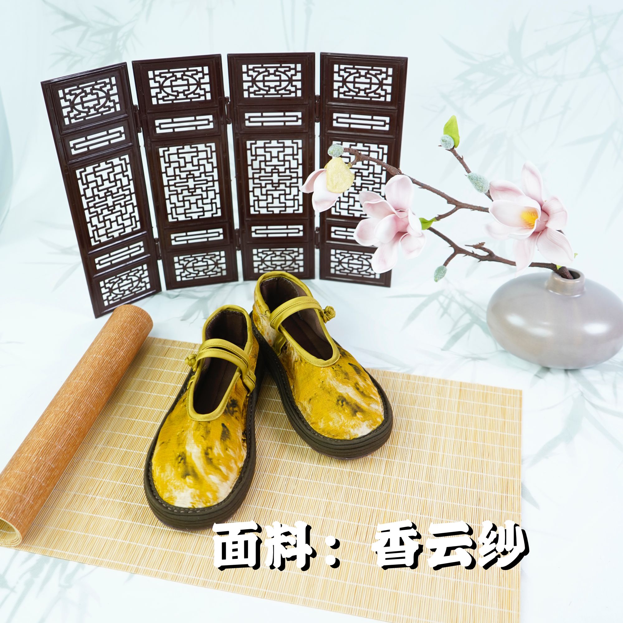 【金桂-盘扣】绣花汉服平底圆女士绣花鞋纯手工透气千层底鞋