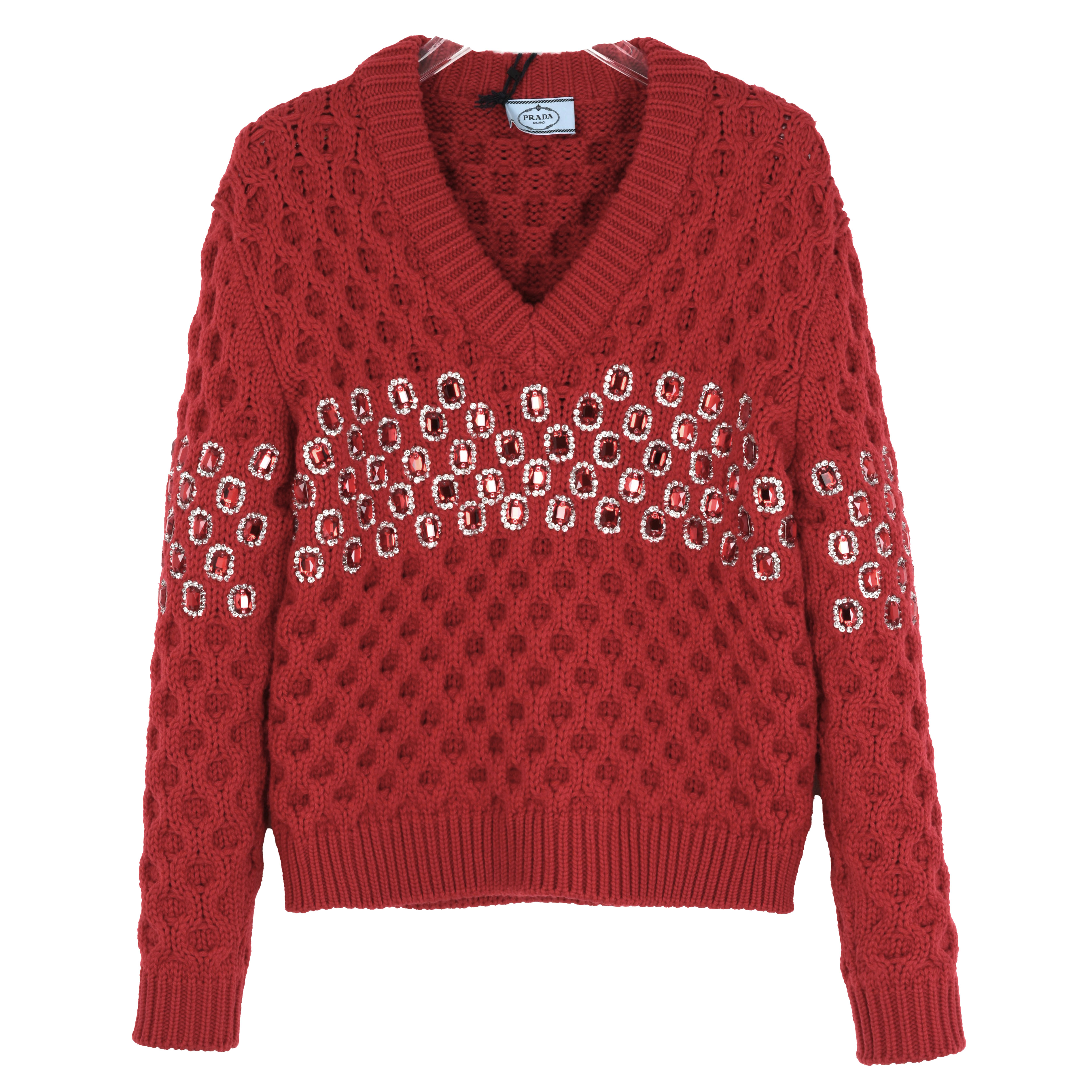 PRADA普拉达 女士短款经典V领纯羊毛针织毛衫P24S0NS1921U69F0011