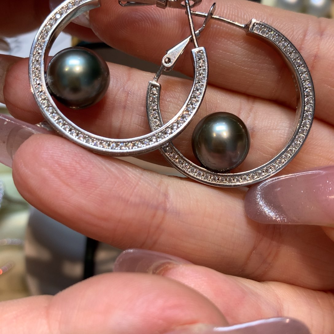 海水珍珠耳饰银S925镶嵌